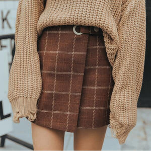 2019 Women Autumn Winter Harajuku Thickened Woolen Plaid Retro Skirt