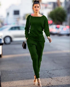 Lossky Women Set knitted suit 2019 Casual Track Suit O-neck Long Sleeve solid