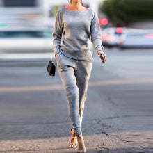 Load image into Gallery viewer, Lossky Women Set knitted suit 2019 Casual Track Suit O-neck Long Sleeve solid