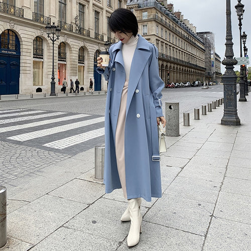 2019 New Spring Long Trench coat women Fashion Double Breasted Belt High quality