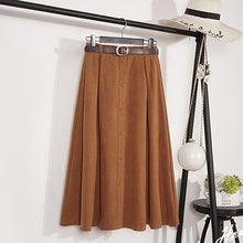 Load image into Gallery viewer, Autumn Winter Suede Velvet Women Skirt Female Midi Long Elegant Skirt Empire A-line Pleated Skirt