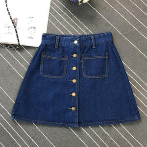 On sale 2019 summer Womens ladies A-line Jeans short Skirt Button High Waist Denim pockets