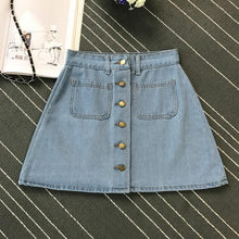 Load image into Gallery viewer, On sale 2019 summer Womens ladies A-line Jeans short Skirt Button High Waist Denim pockets