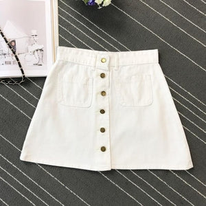 On sale 2019 summer Womens ladies A-line Jeans short Skirt Button High Waist Denim pockets