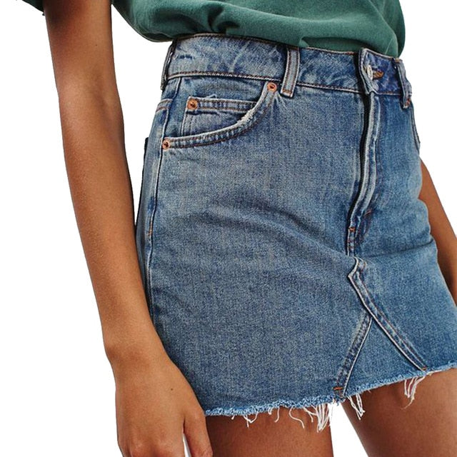 Women Black Blue Solid Casual High Waist Pencil Denim Skirts Summer High Street Pockets