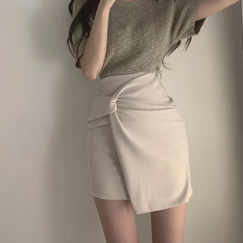 Solid Cross-criss High waist Bodycon Women skirt Female Irregular Pencil Mini Skirt Sexy Streetwear