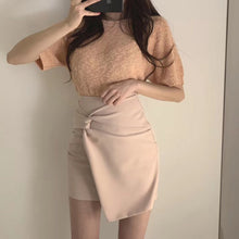 Load image into Gallery viewer, Solid Cross-criss High waist Bodycon Women skirt Female Irregular Pencil Mini Skirt Sexy Streetwear