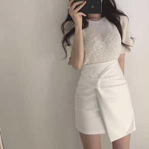 Solid Cross-criss High waist Bodycon Women skirt Female Irregular Pencil Mini Skirt Sexy Streetwear